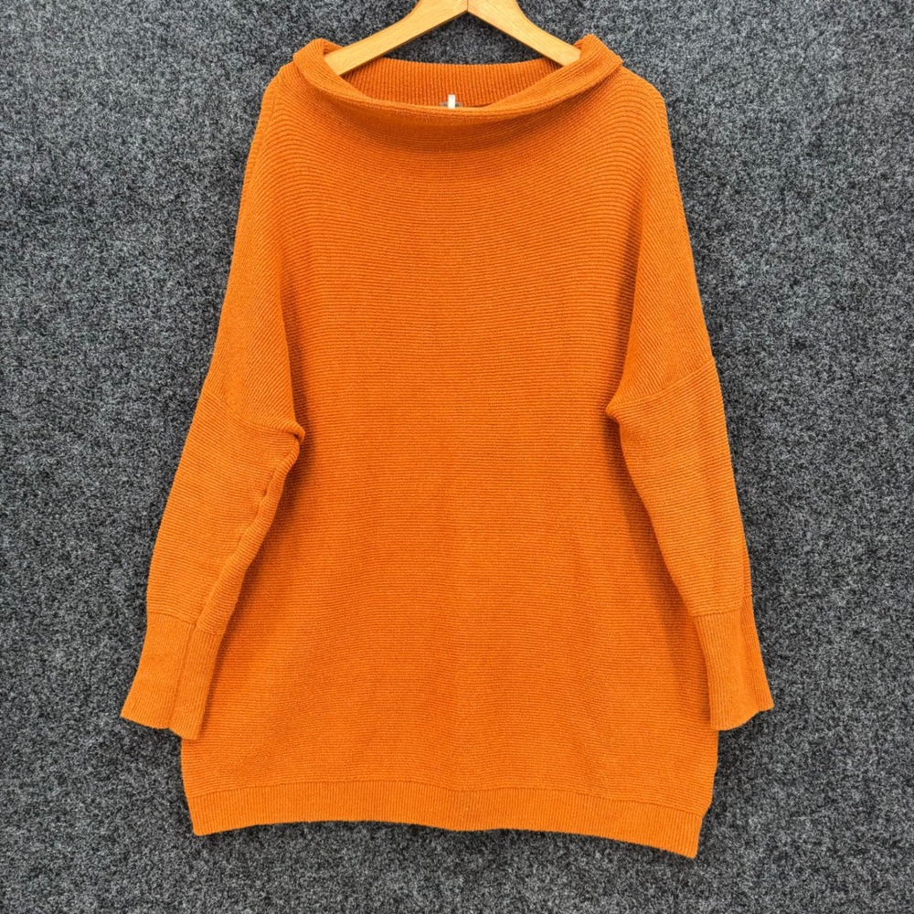 Free People Ottoman Slouchy Tunic Sweater Burnt Orange Ribbed Knit Mock Neck M